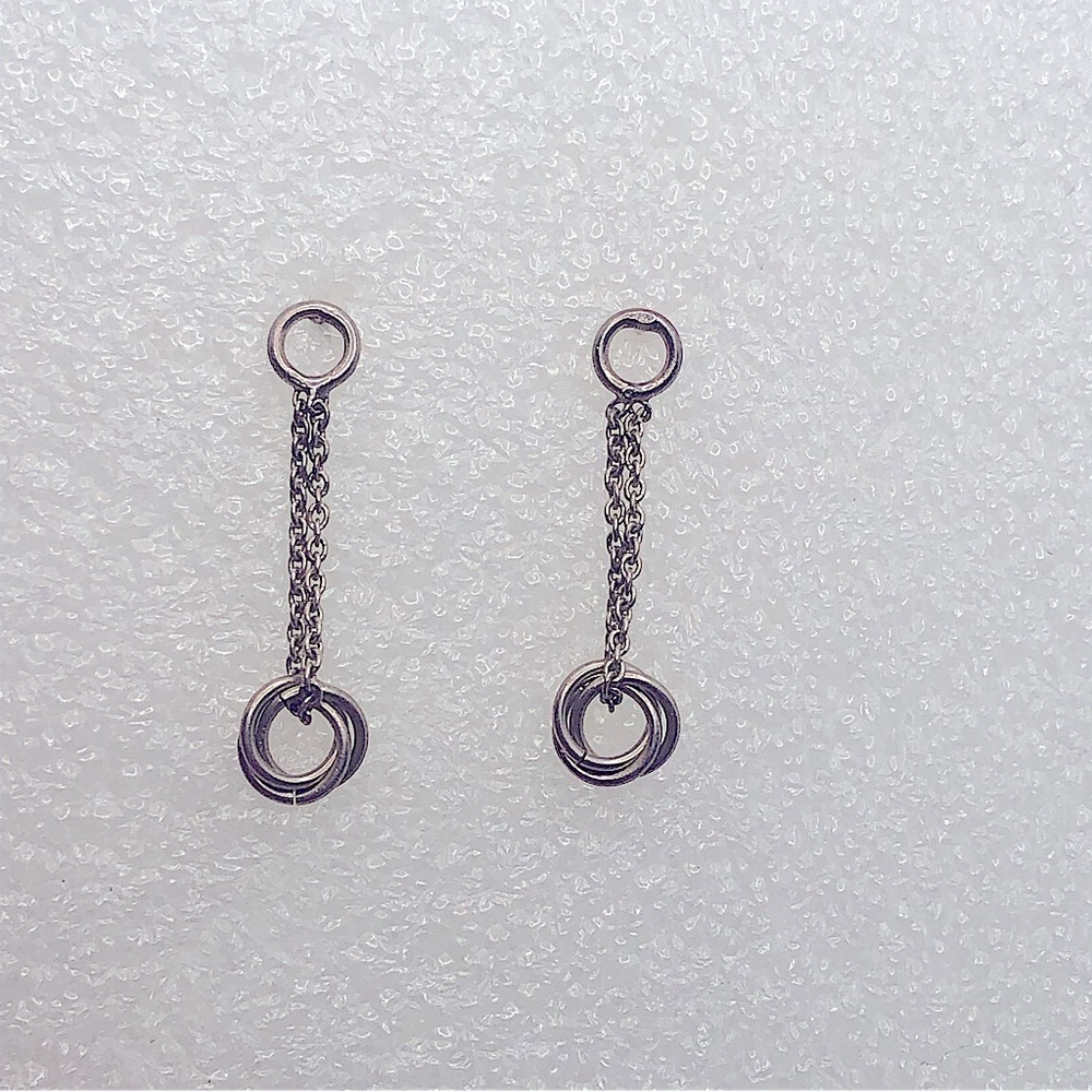 Vtg Sterling Silver Circle Chain Dangle Drop Stud Earrings 1.1”